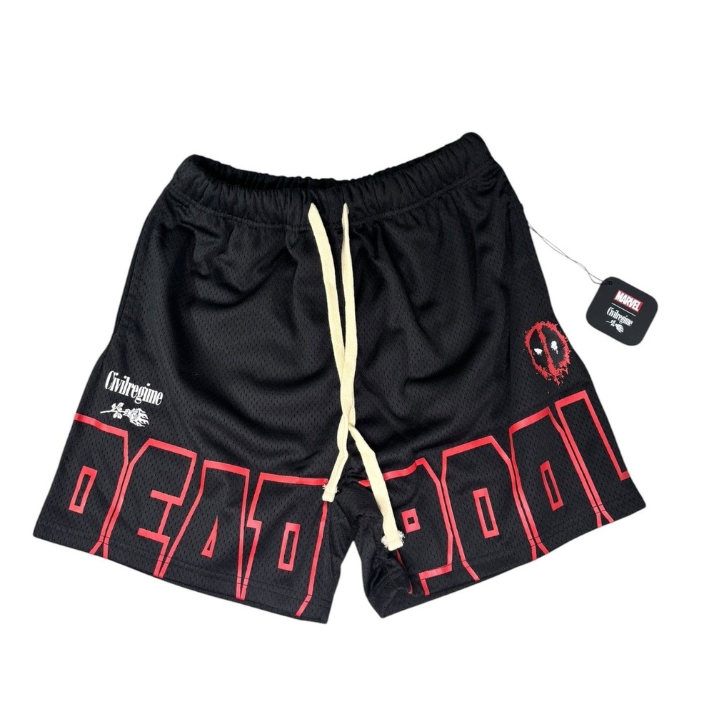 Civil Regime x Marvel Deadpool Mesh Shorts Black Red Mens XS New